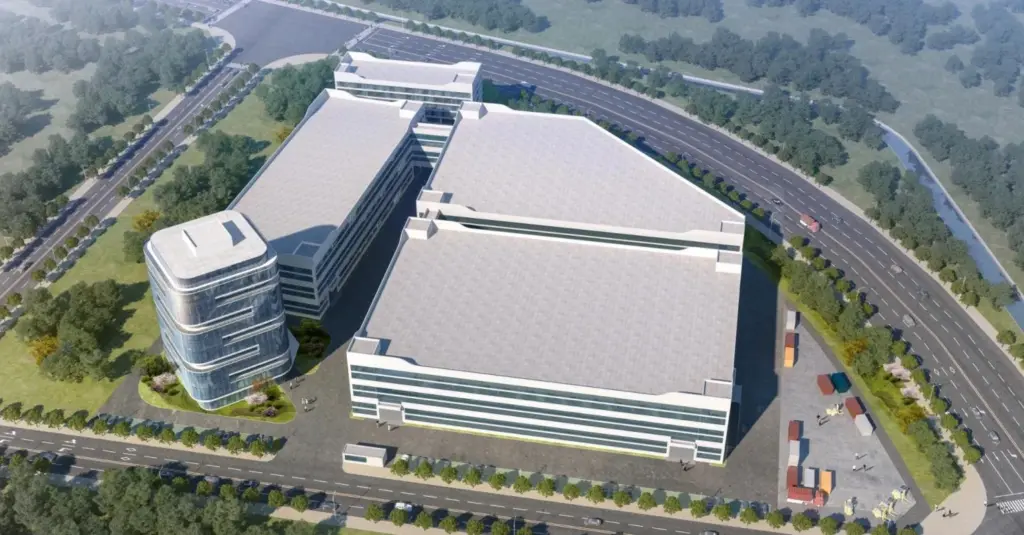 Render de la base de 90.000 m2 de GreMaT en Nanyuan Zhigu
